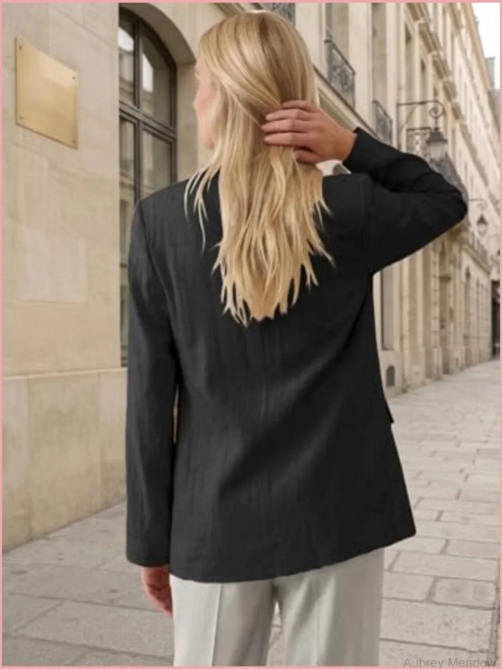 Linen-Blend Long Open-Front Blazer Lightweight Casual Work
